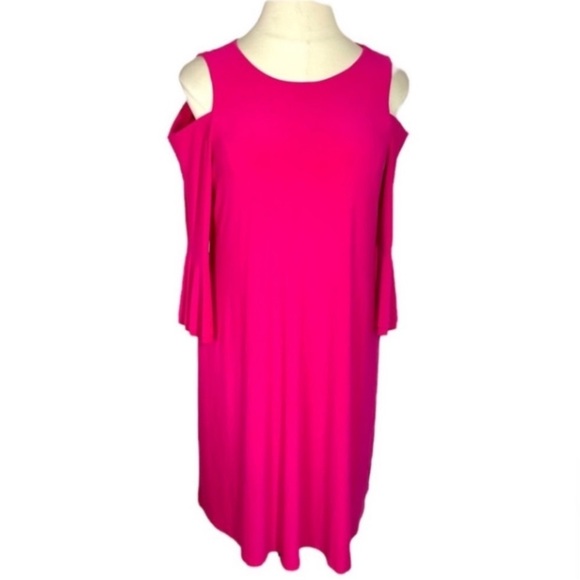 Lauren Ralph Lauren Dresses & Skirts - Ralph Lauren Midi Dress Magenta Pink Stretchy Cold Shoulder Flounce Sleeve 14 W